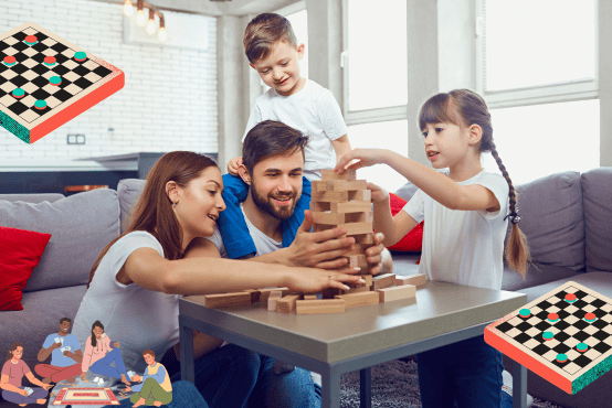 Family playing a board game